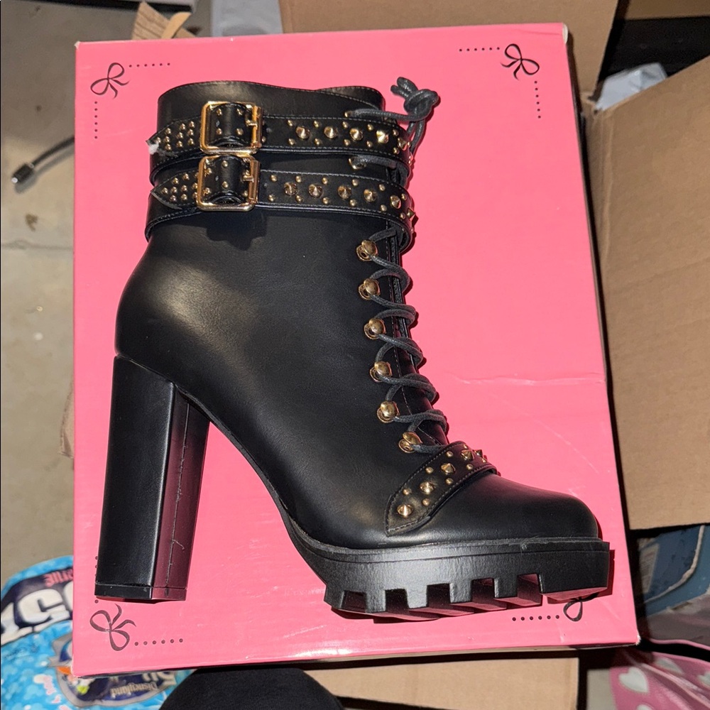 Elegant Black Studded Heeled Boots
